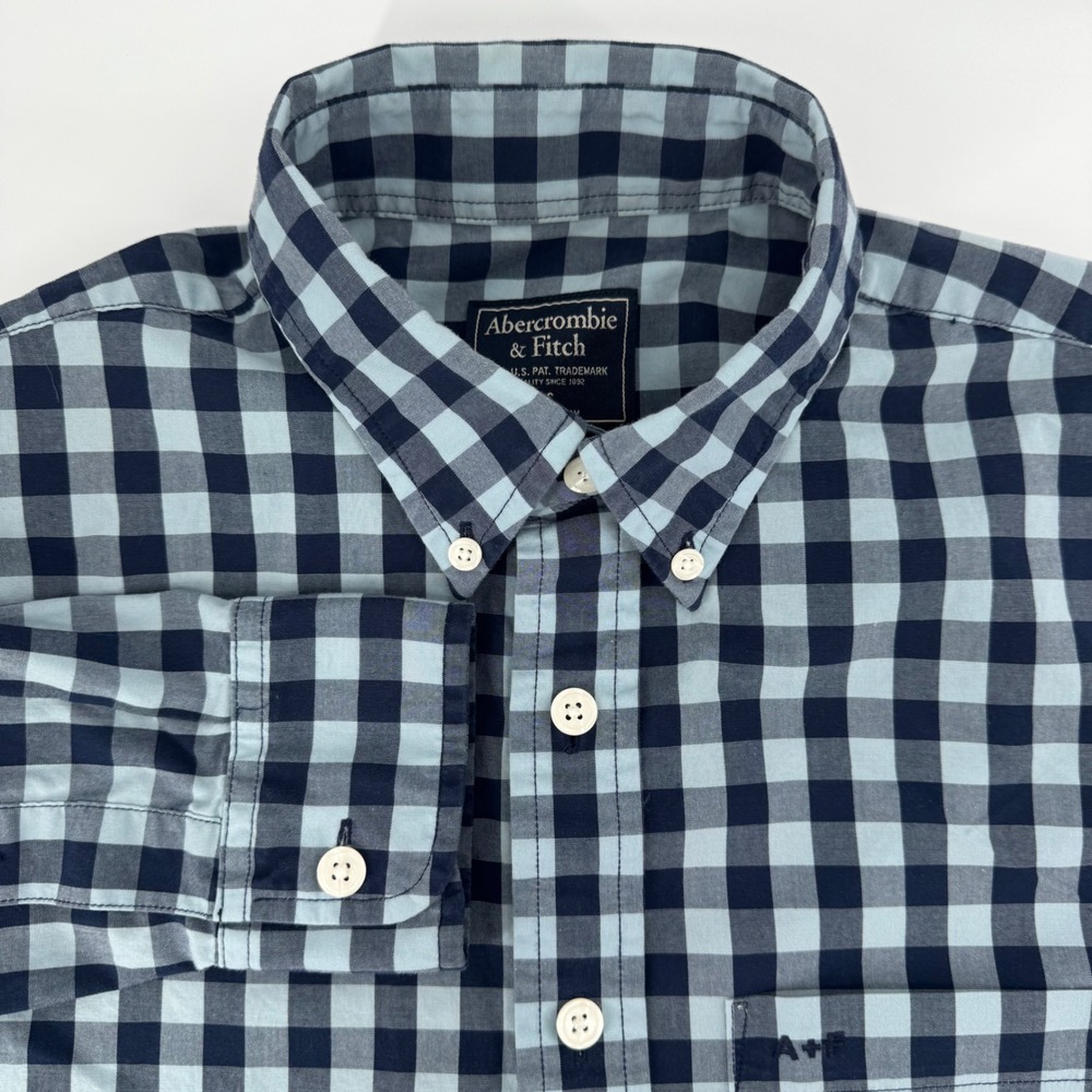 Abercrombie & Fitch Mens Small Blue Gingham Button Down Long Sleeve Shirt S